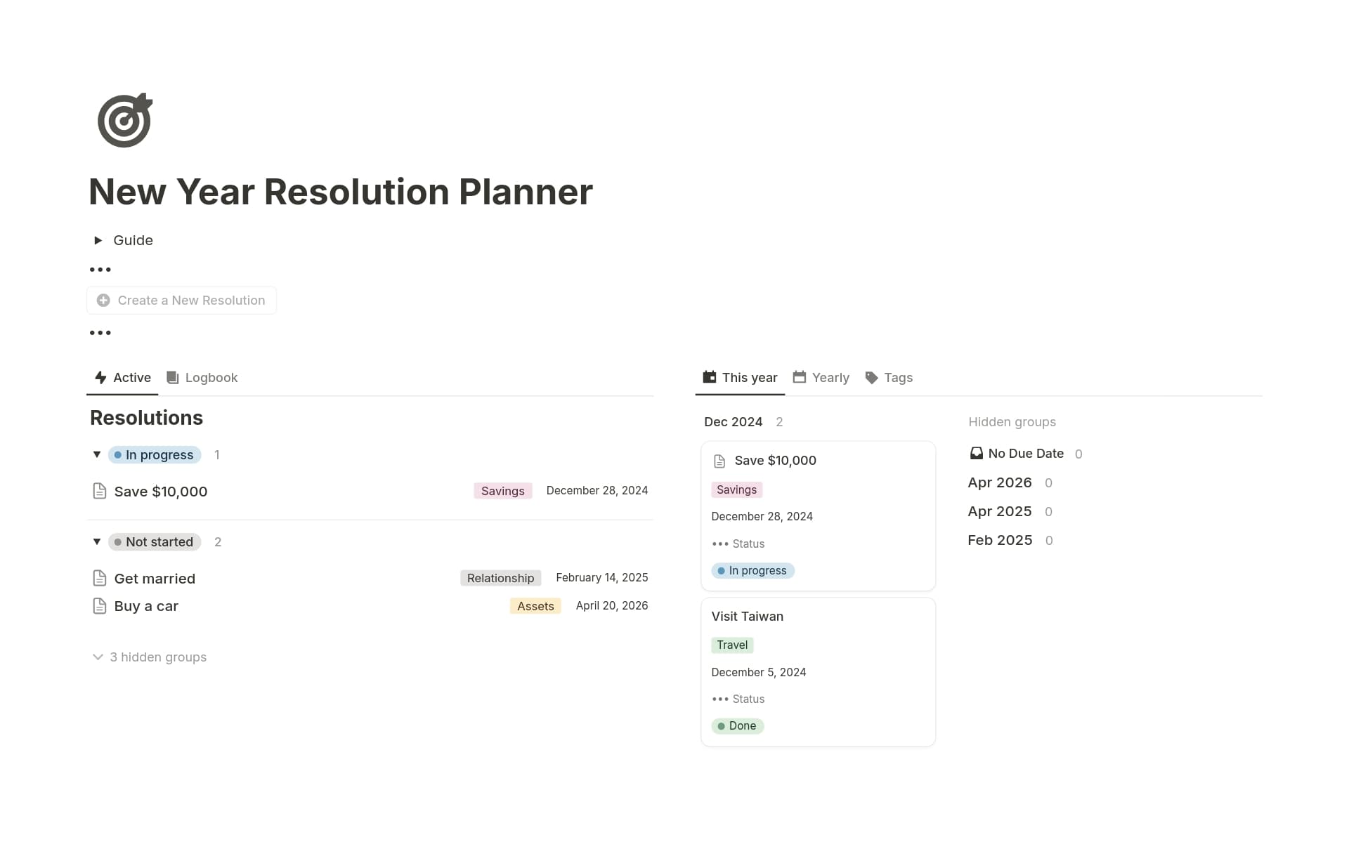New Year's Resolution Tracker Template by HitaNotion | Notion Marketplace