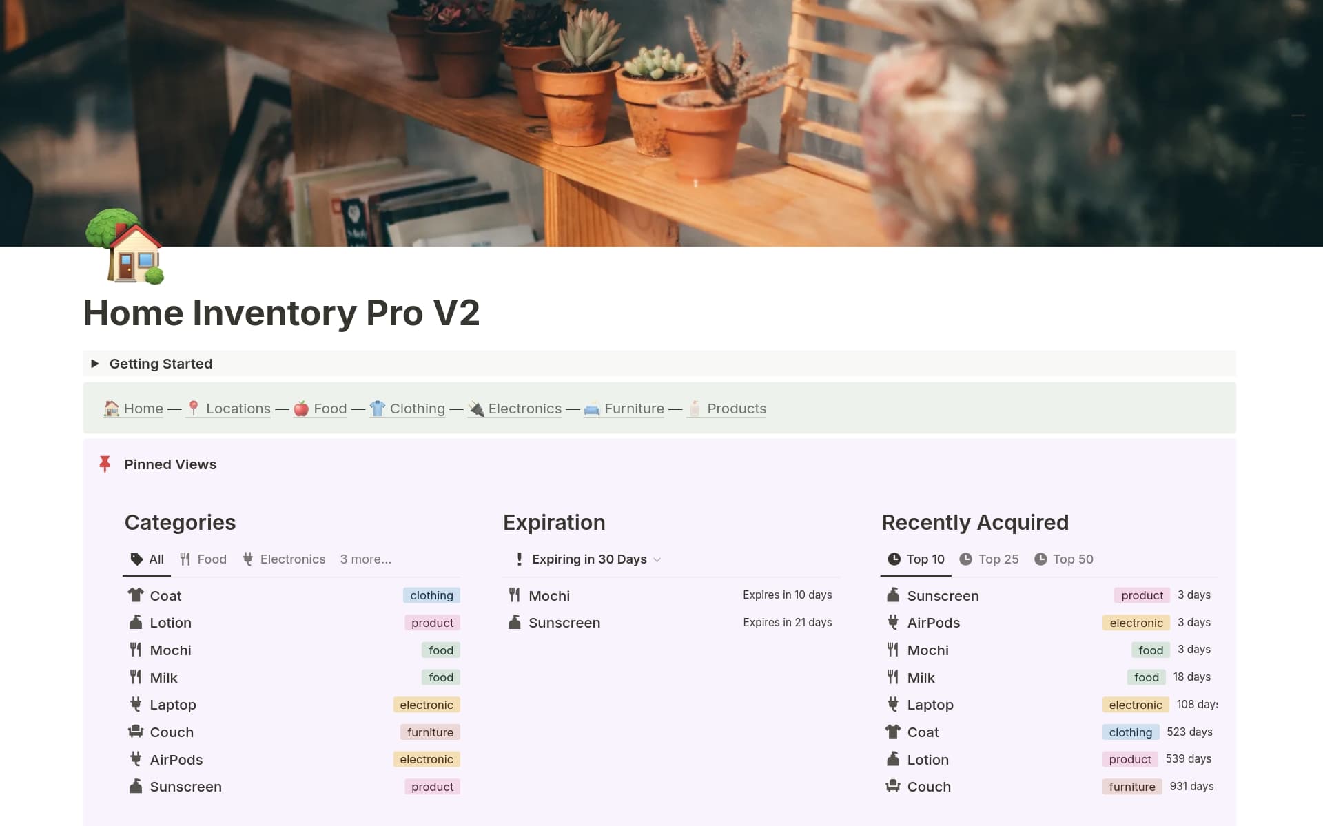A template preview for Home Inventory Pro
