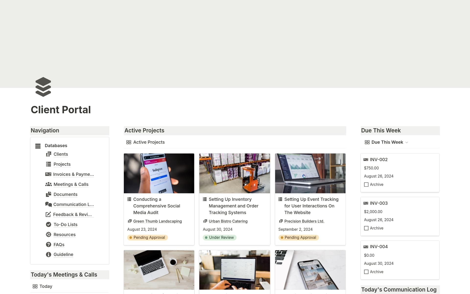 A template preview for Client Portal