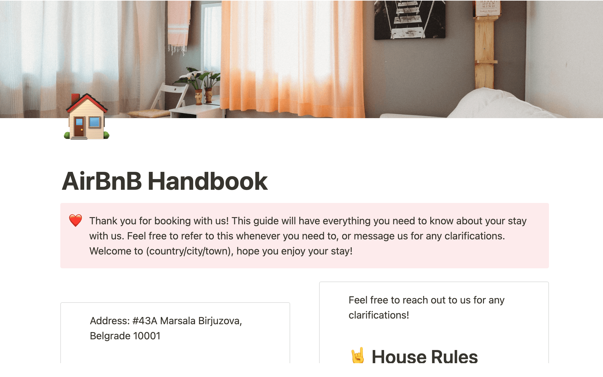 All inclusive guest handbook with check-in/check-out, instructions during stay, and travel tips