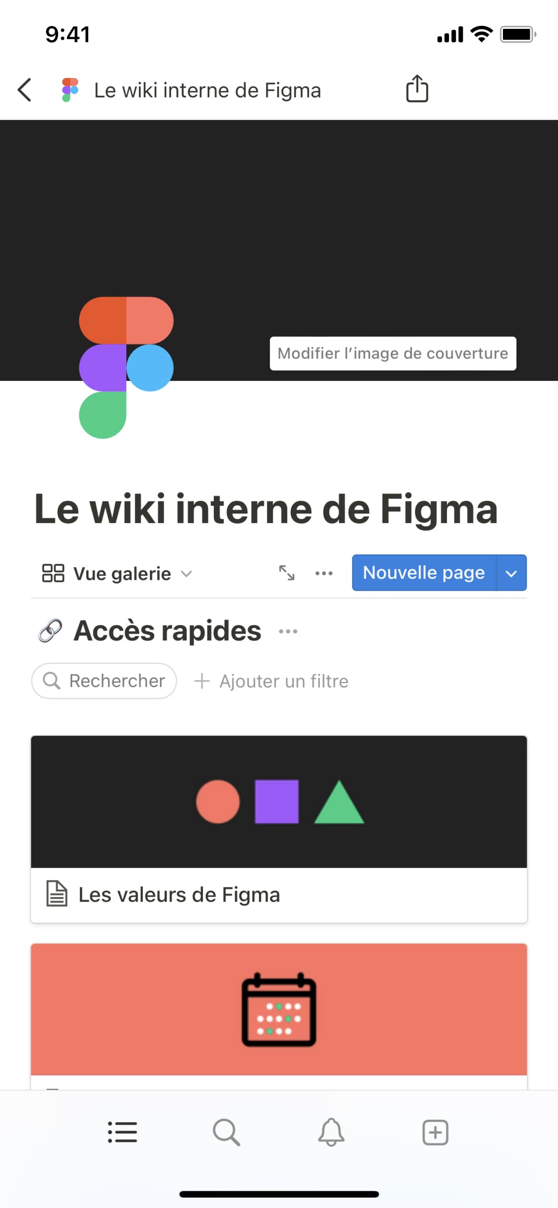 Une capture d’écran de l’application mobile de Notion