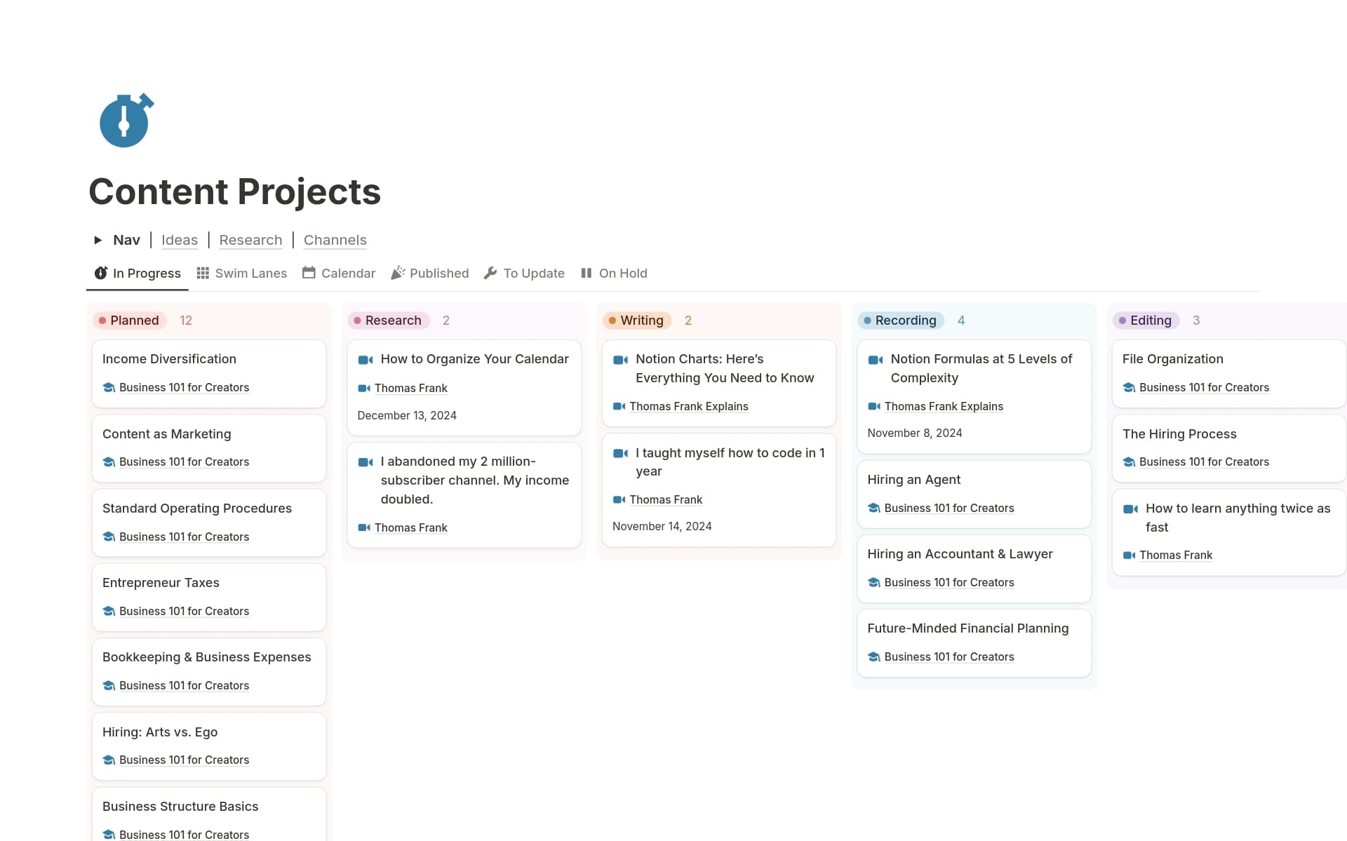 Creator’s companion Template by Thomas Frank | Notion Marketplace