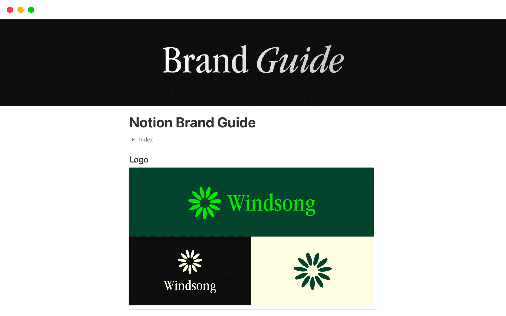 A template preview for Brand Guide