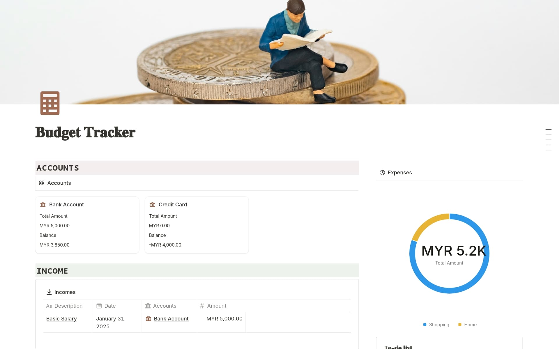 A template preview for Budget Tracker