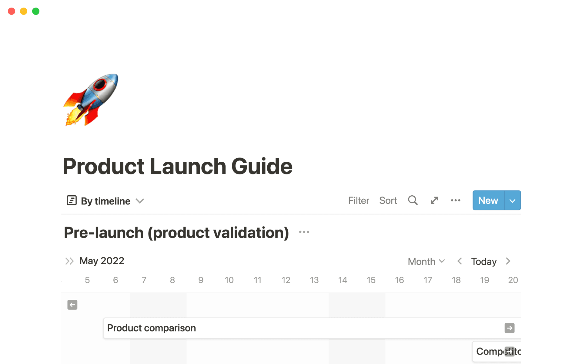 Eine Vorlagenvorschau für Product launch guide