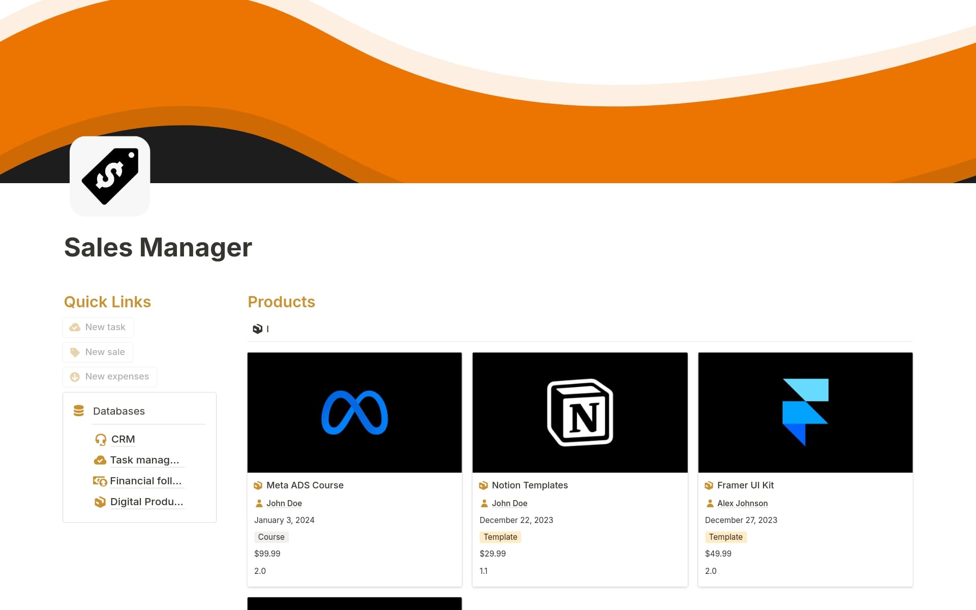 A template preview for Sales Manager