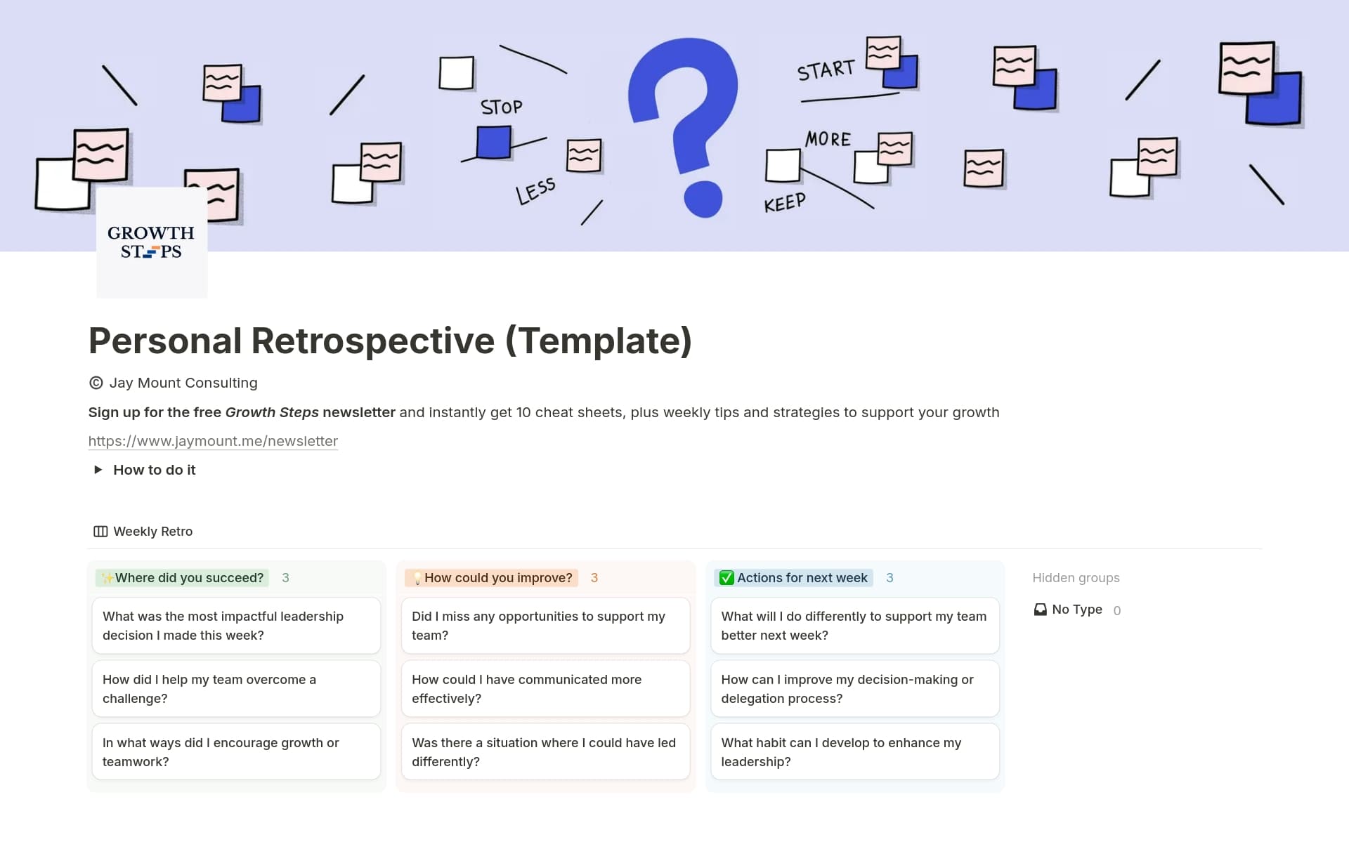 A template preview for Personal Leadership Retrospective