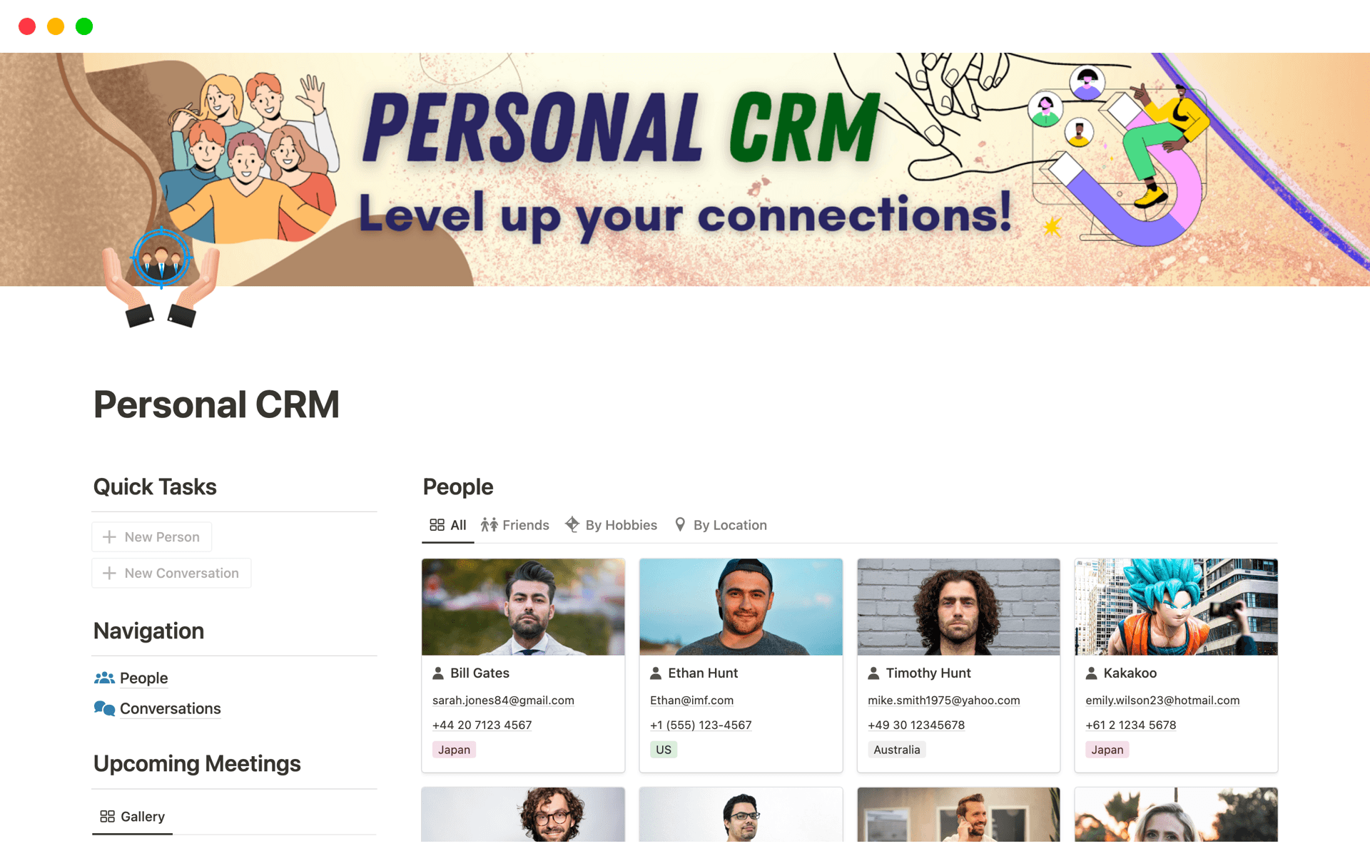 A template preview for Personal CRM
