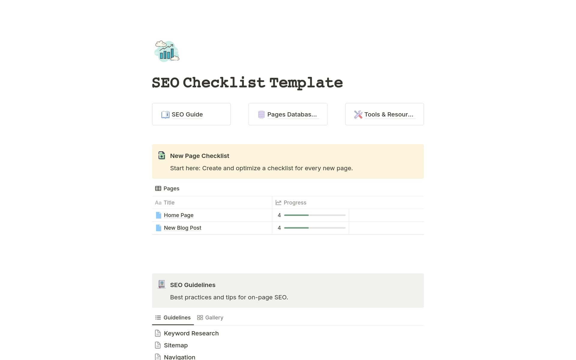A template preview for SEO Checklist