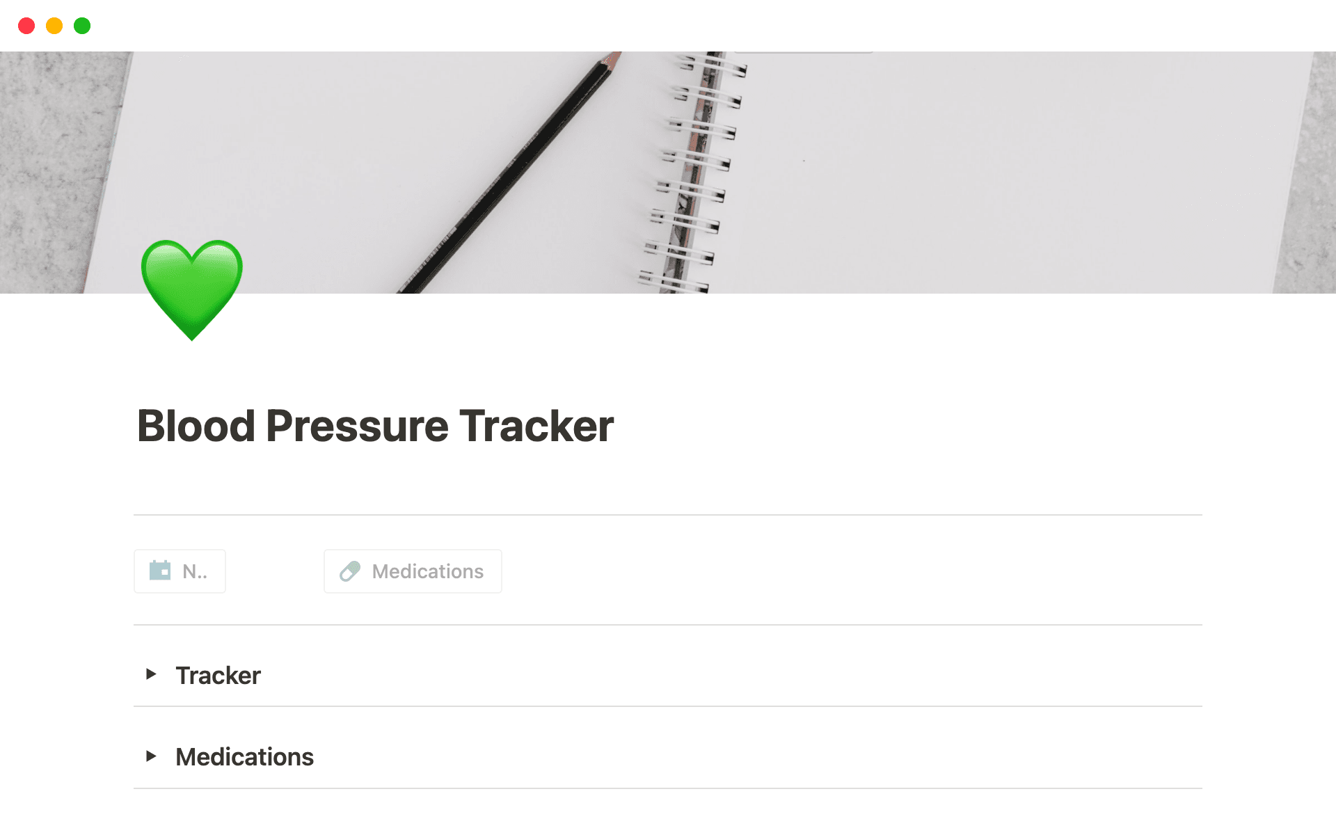 A template preview for Blood Pressure Tracker