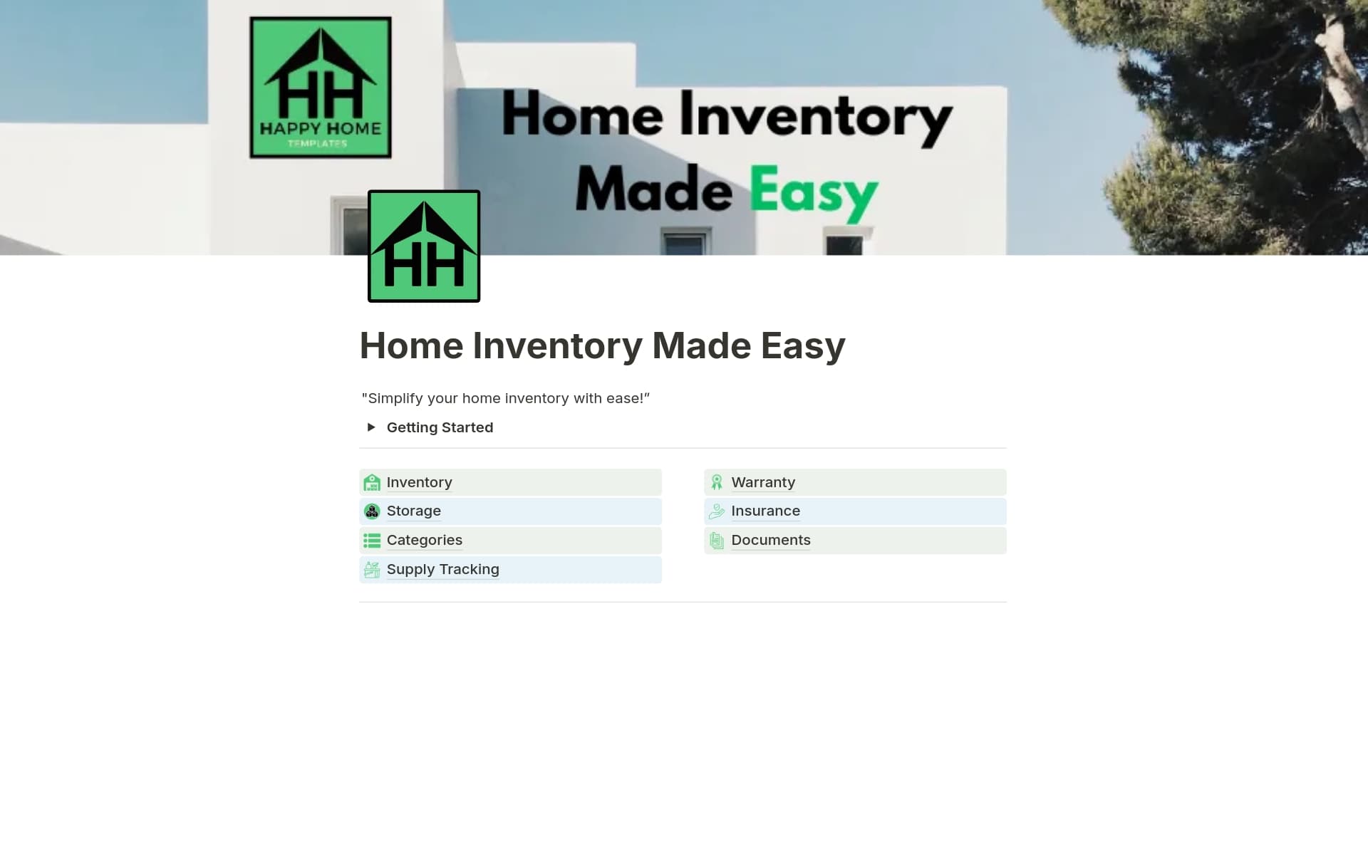 A template preview for Home Inventory Made Easy