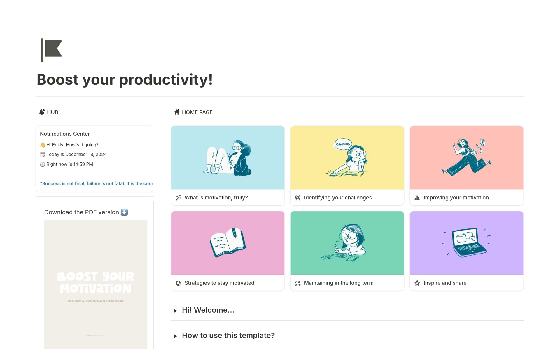 A template preview for Boost your productivity