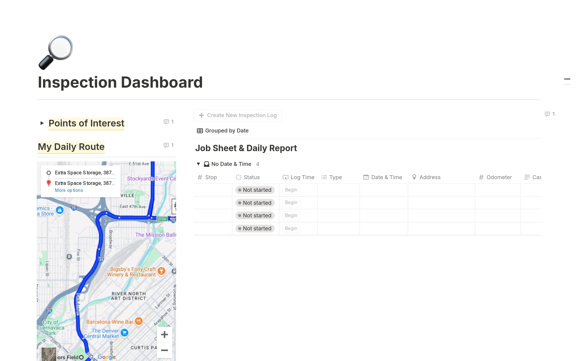 A template preview for Inspection Dashboard