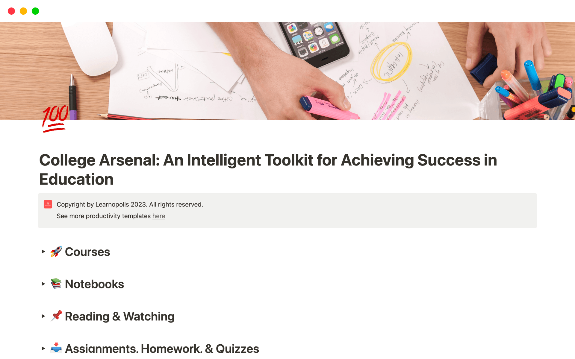 A template preview for College Arsenal for Achieving Academic Success