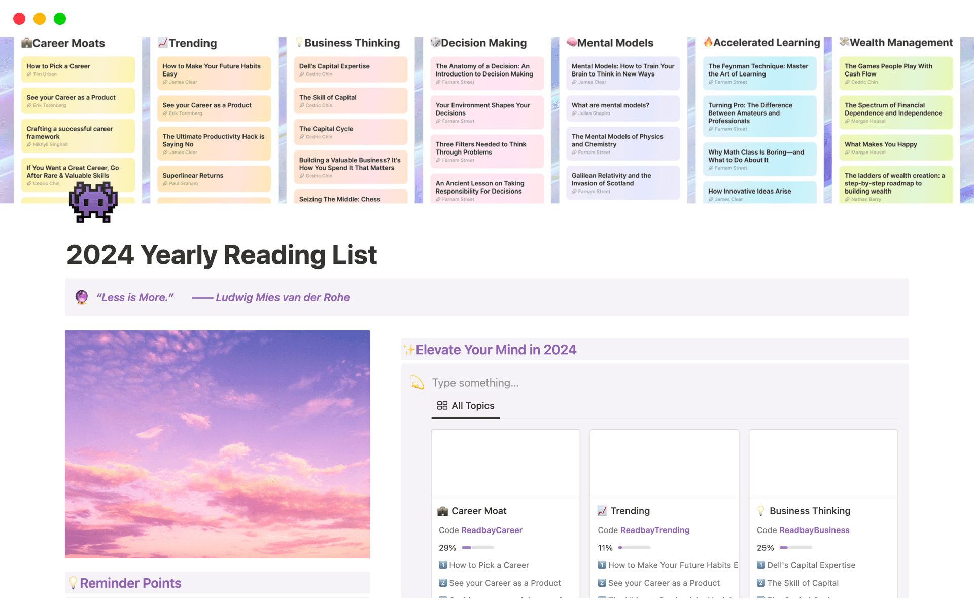 A template preview for 2024 Yearly Reading List