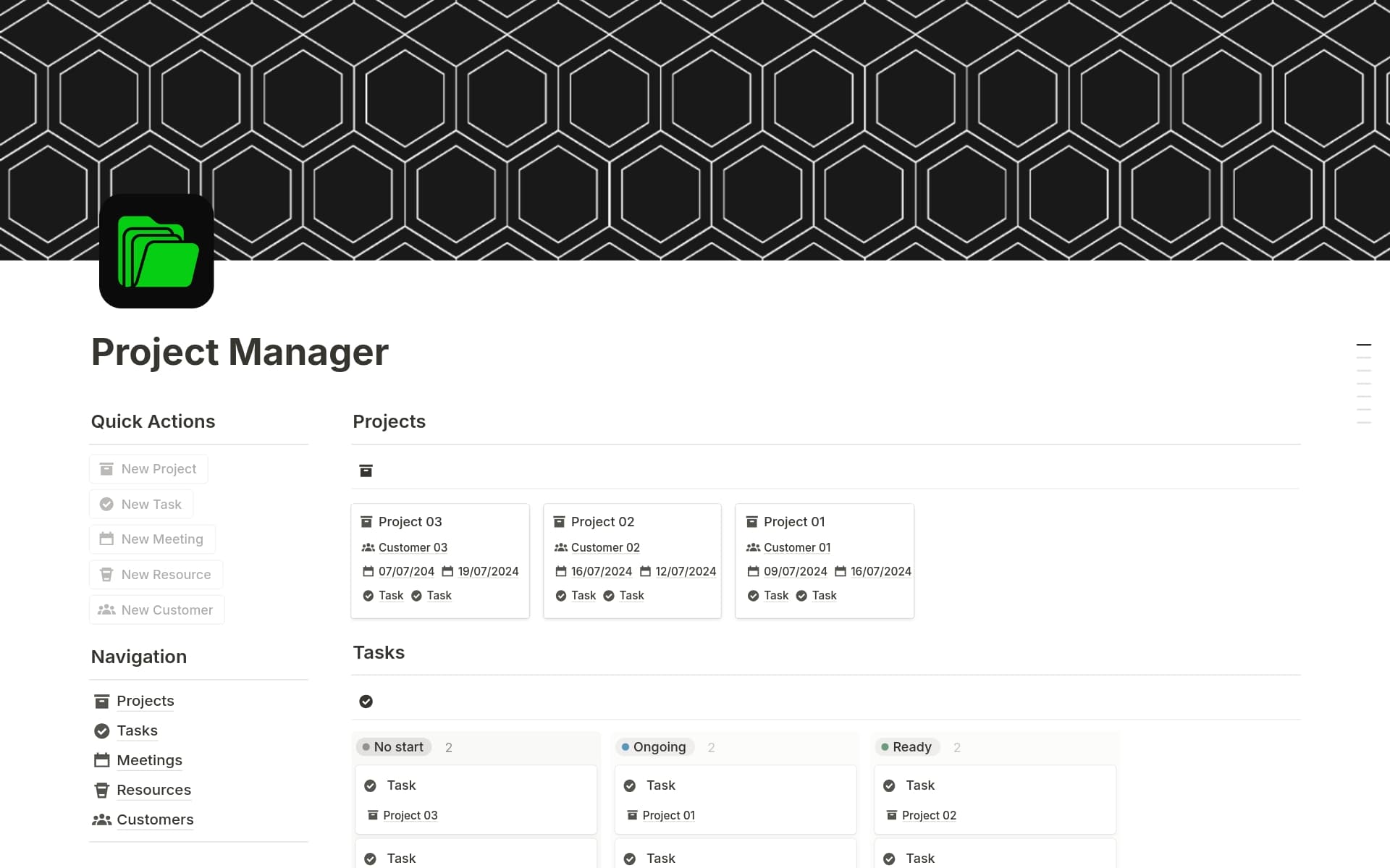 A template preview for Project Manager