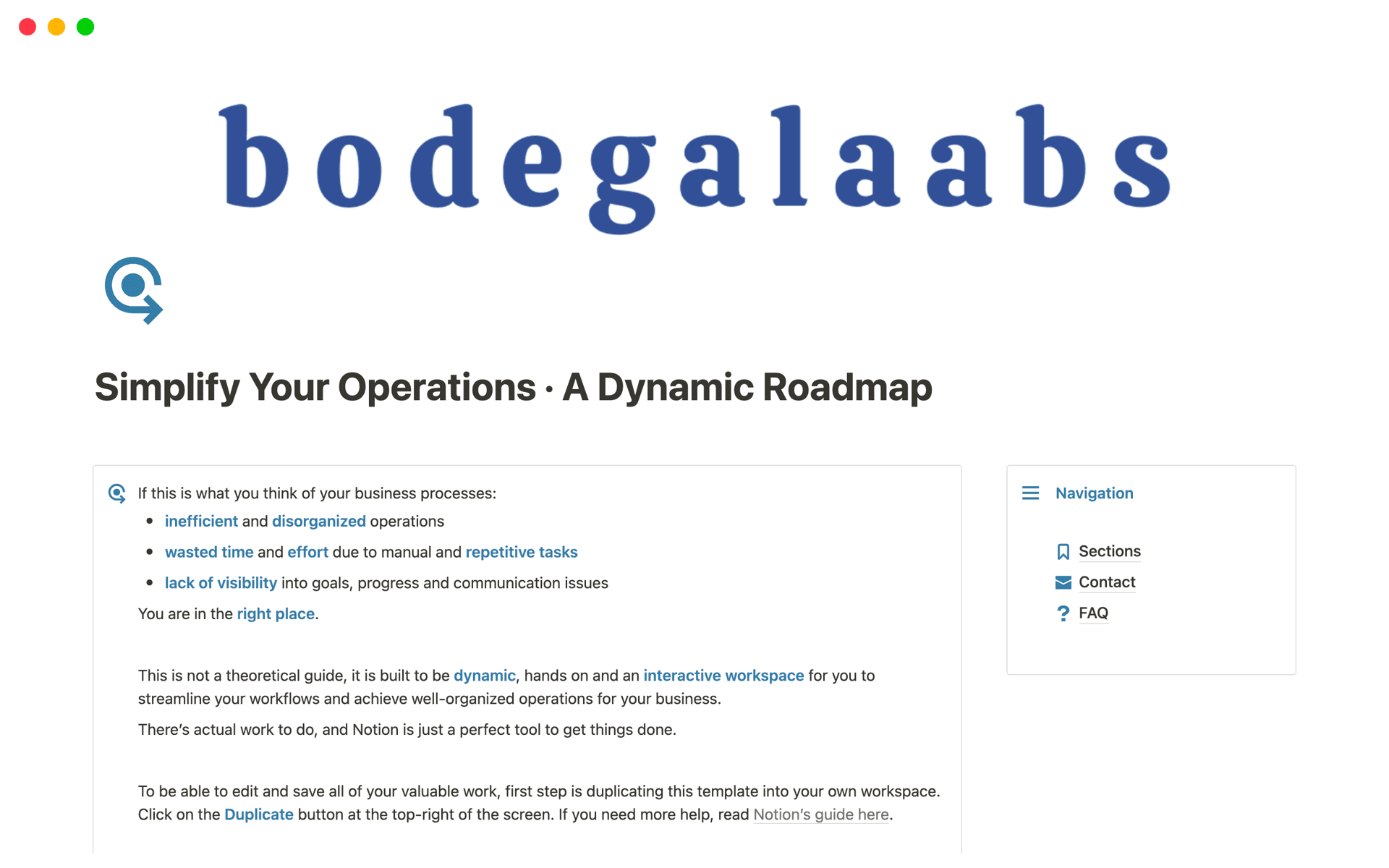 A template preview for Simplify Your Operations · A Dynamic Roadmap