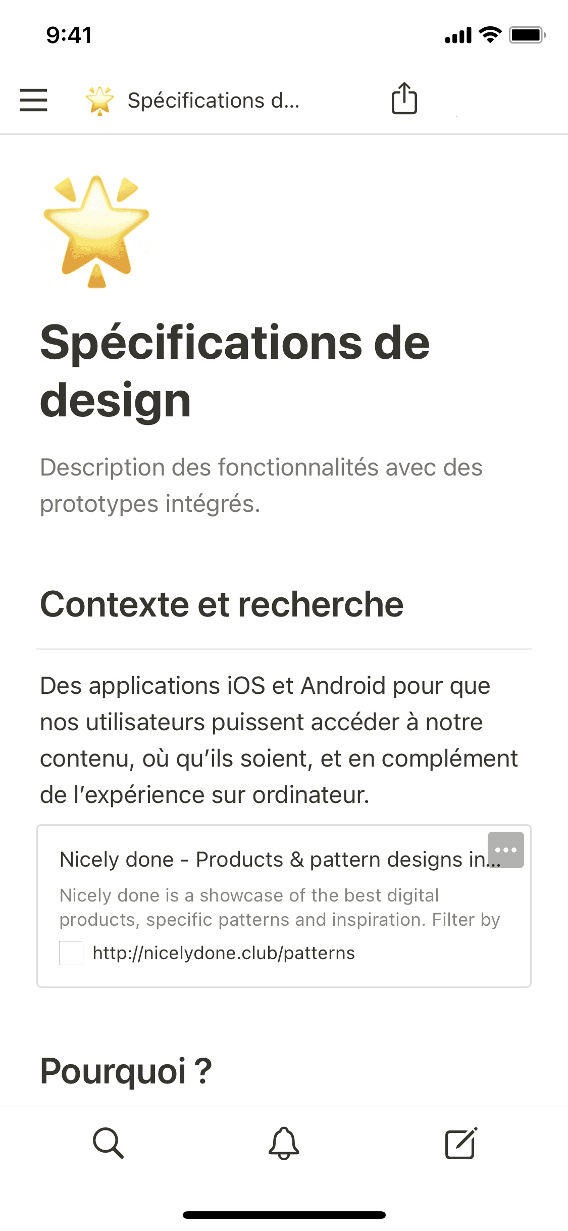 Une capture d’écran de l’application mobile de Notion