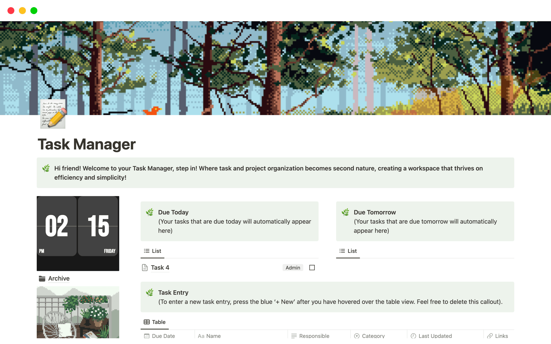 A template preview for Task Manager