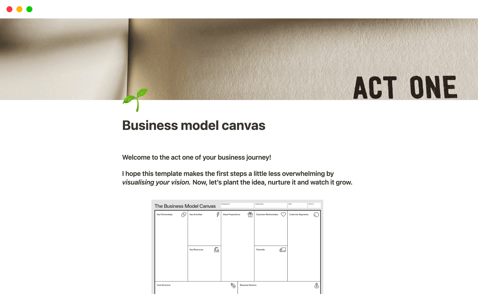 A template preview for Business model canvas