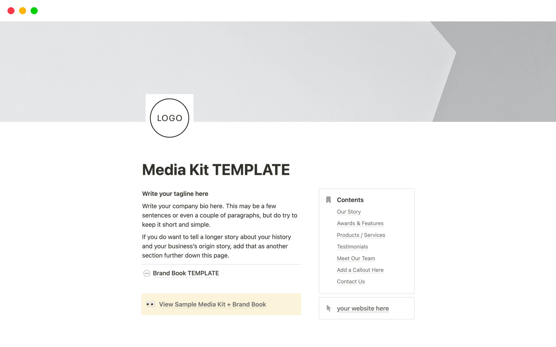 A template preview for Press Kit