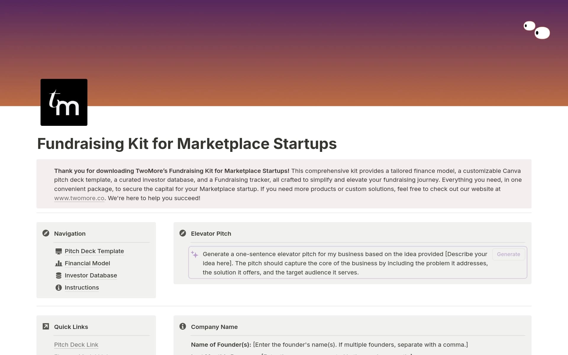 A template preview for Fundraising Kit for Marketplace Startups