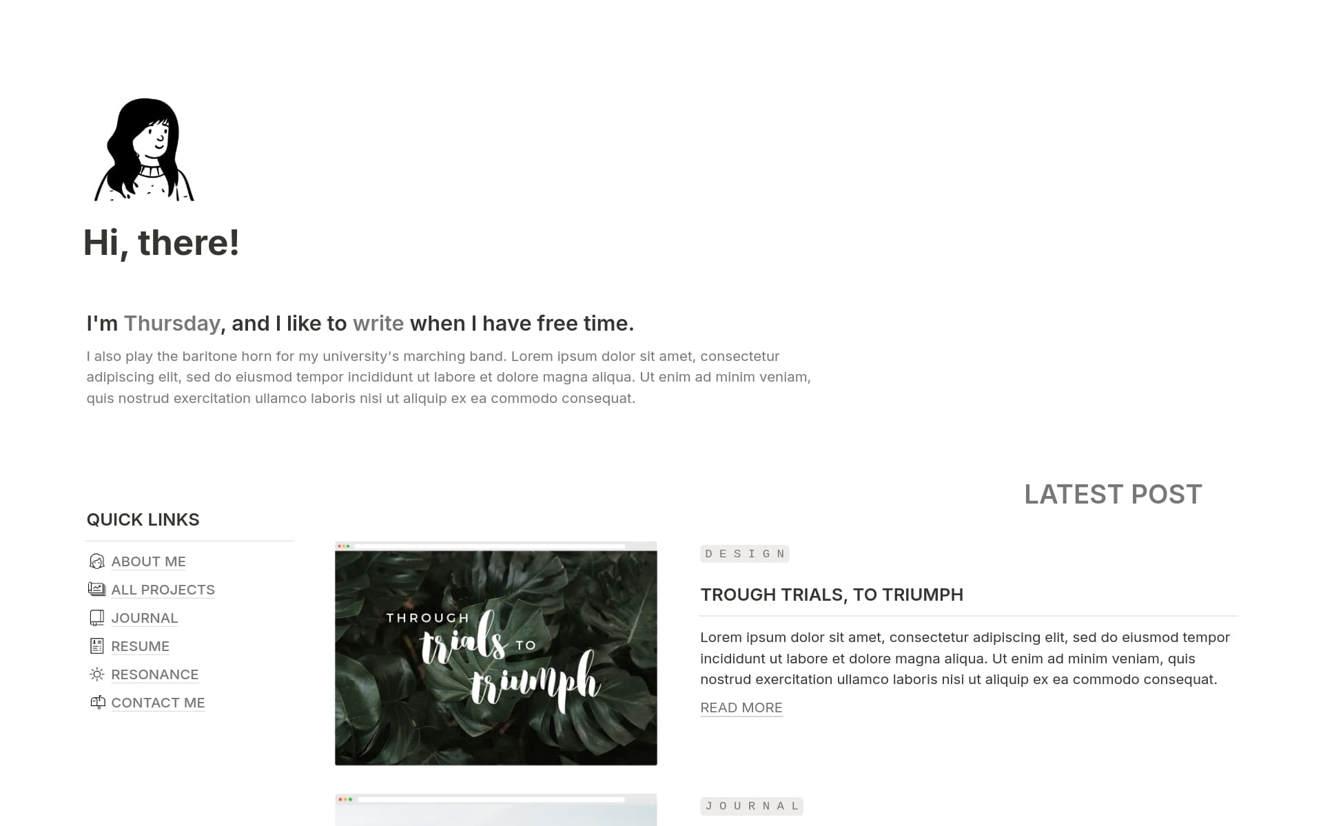 A template preview for Minimal Personal Website