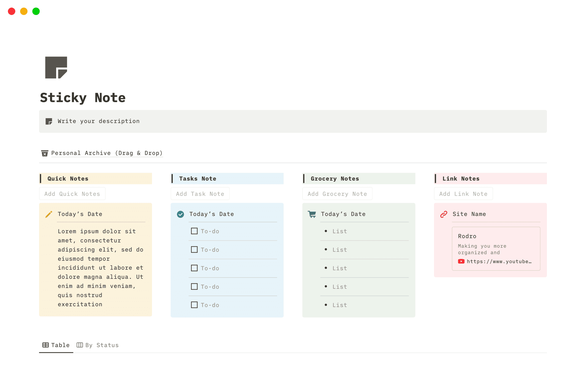 A template preview for Sticky Note