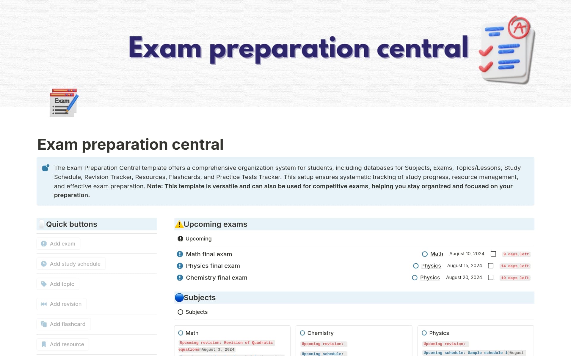 Exam preparation central Template | Notion Marketplace