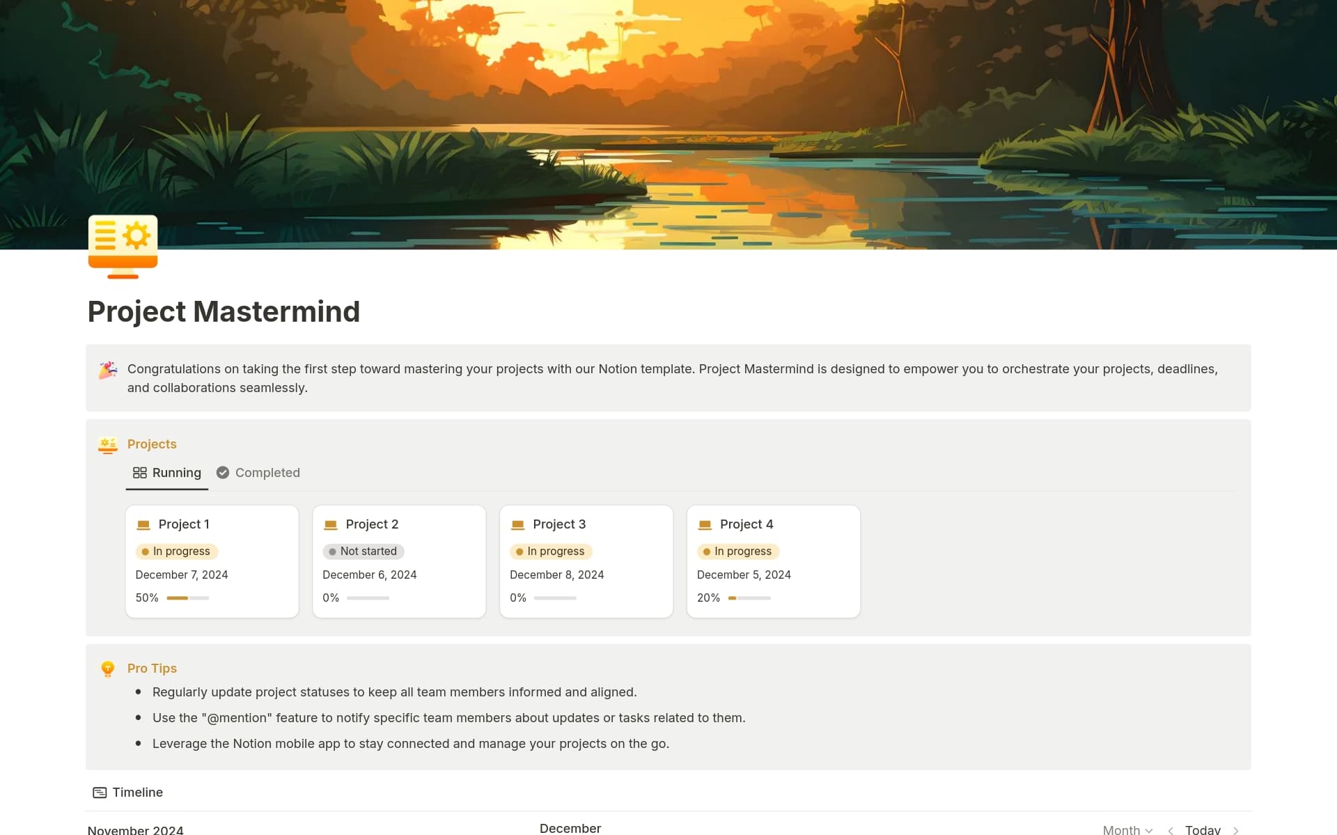 A template preview for Project Mastermind | Project Management System