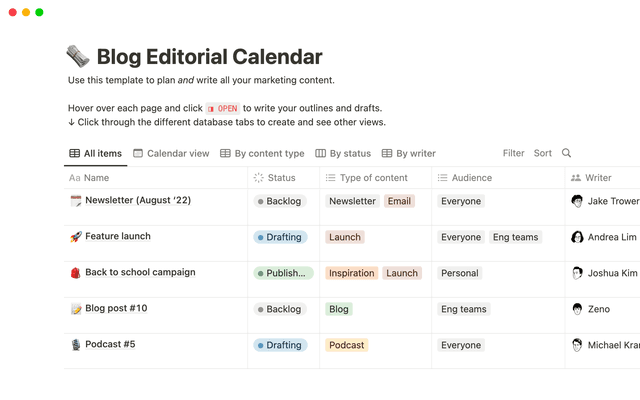 Calendário editorial do blog