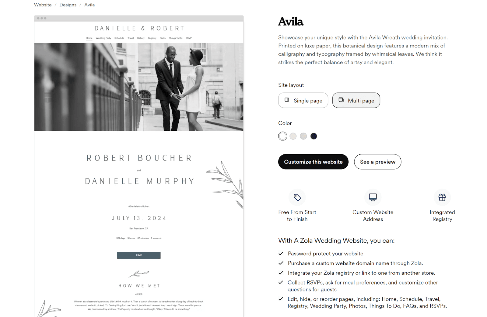 Captivating wedding websites made simple with Zola templates