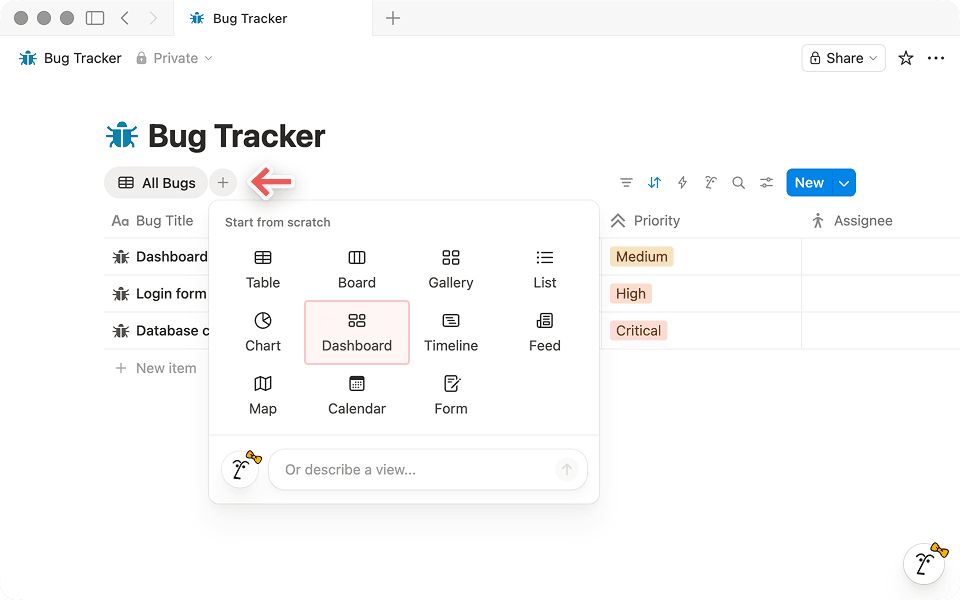 Dashboards view – Notion Hjälpcenter