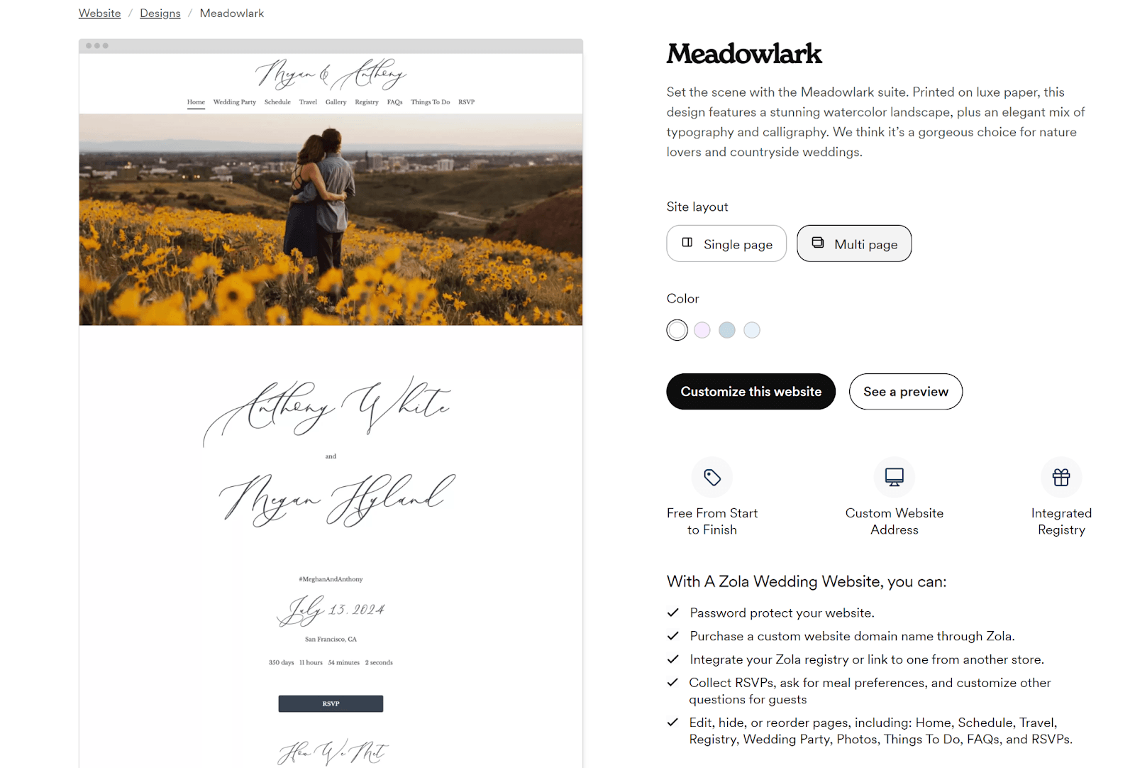Captivating wedding websites made simple with Zola templates