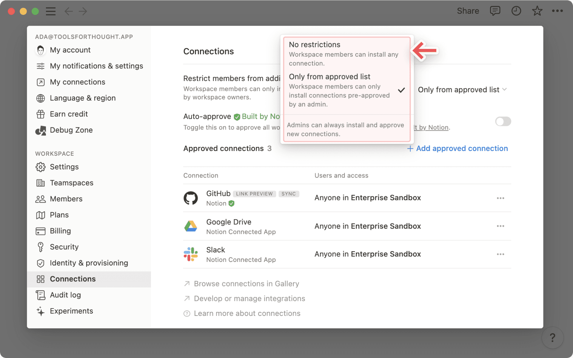 Any Connection Enterprise connection settings – Notion Help Center