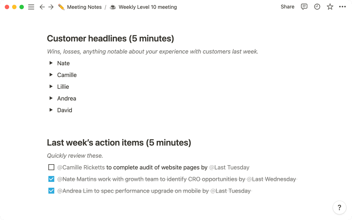 L10 Format Level 10 meeting (L10): How to run one + free agenda template