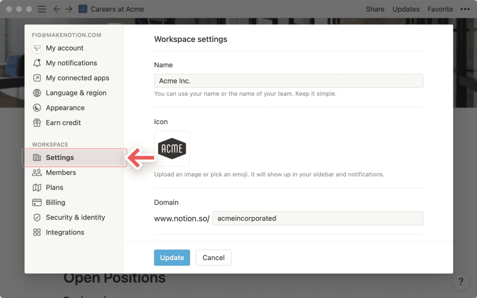 Notion Setting Workspace settings – Notion Help Center