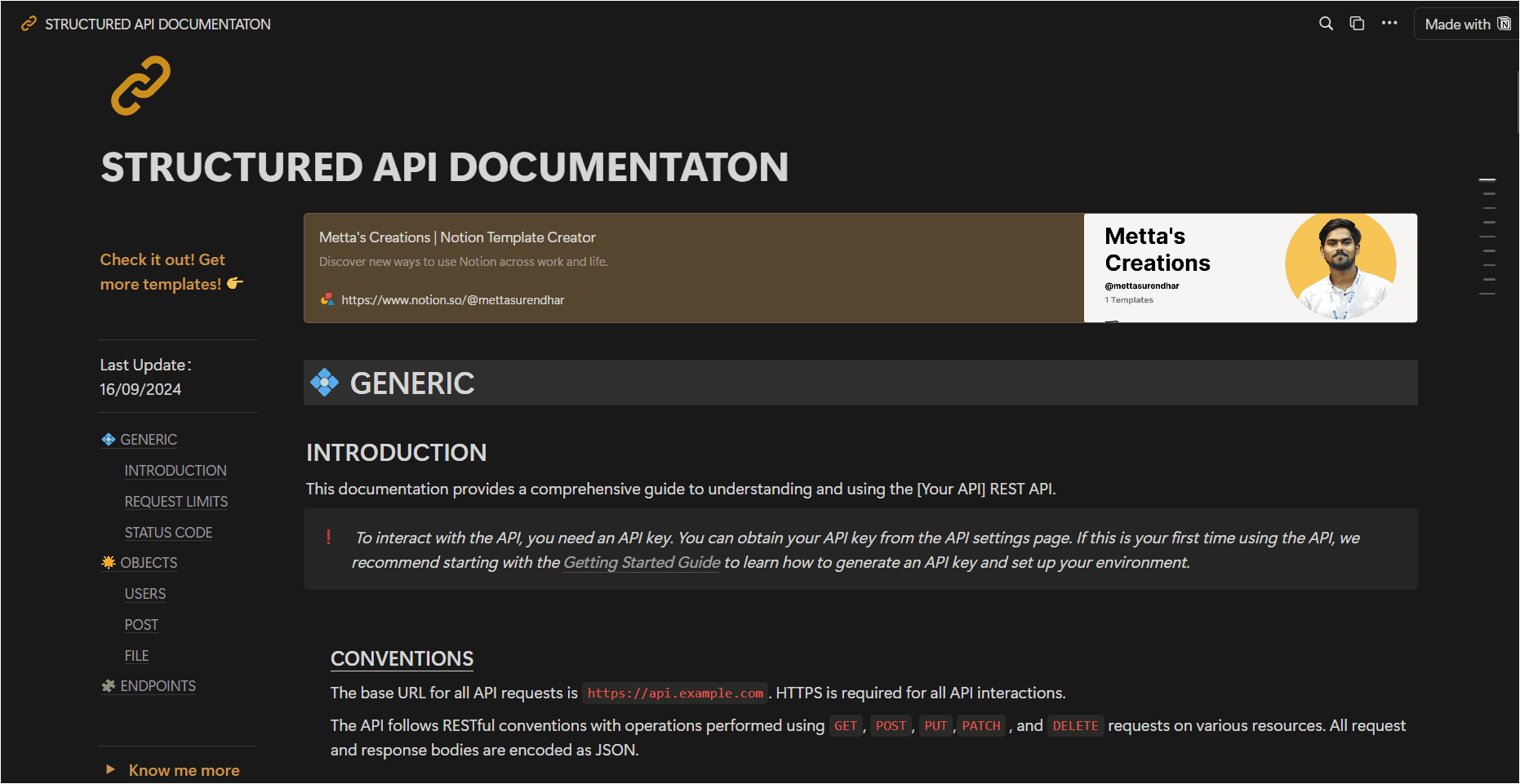 STRUCTURED API DOCUMENTATION Template | Notion Marketplace