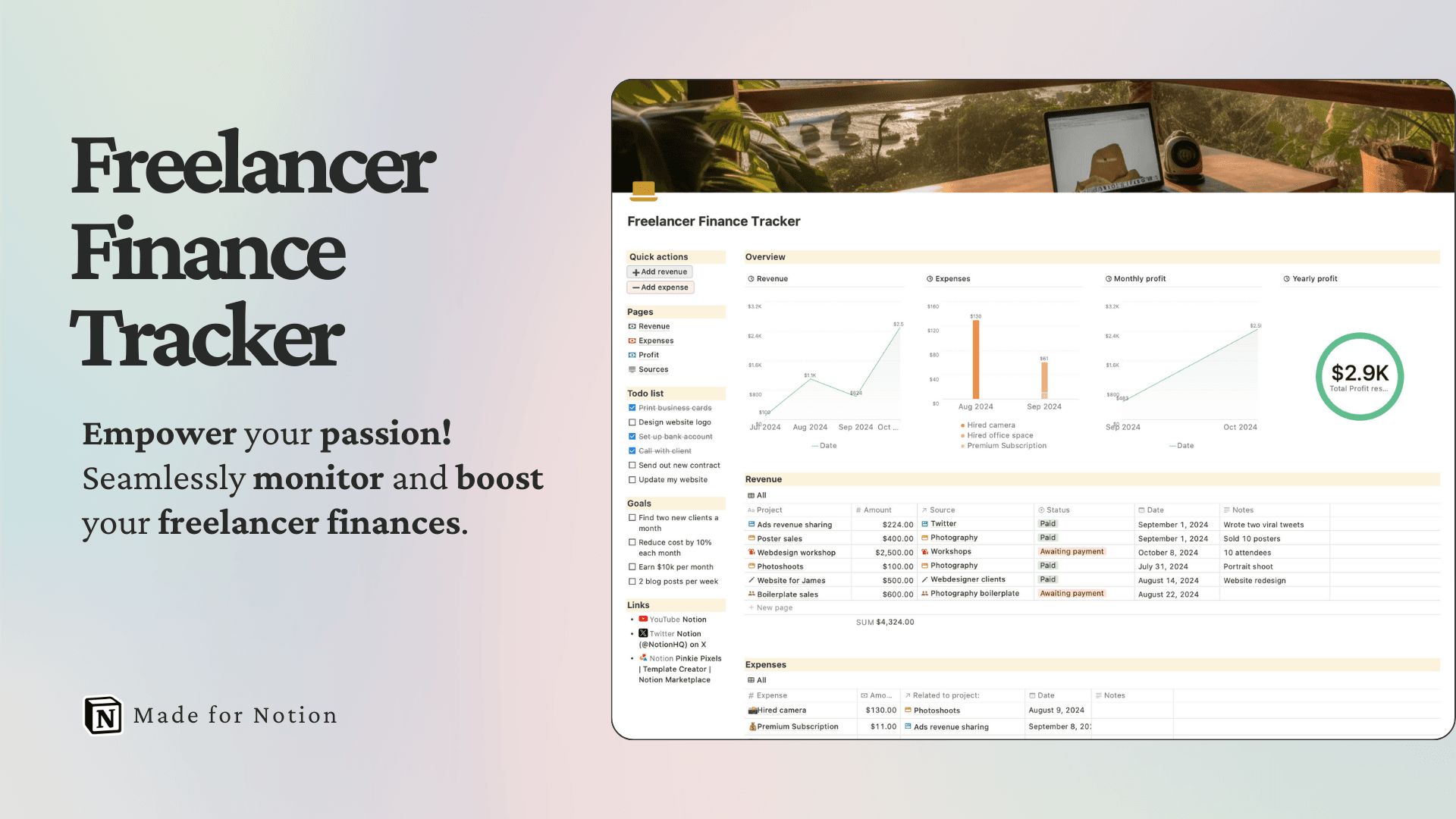 Freelancer Finance Tracker Template by Premium Pixels | Notion Marketplace