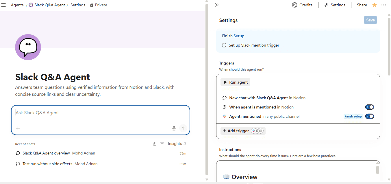 Agent Trigger Icon Slack Q&A Agent | เอเจนต์ Notion