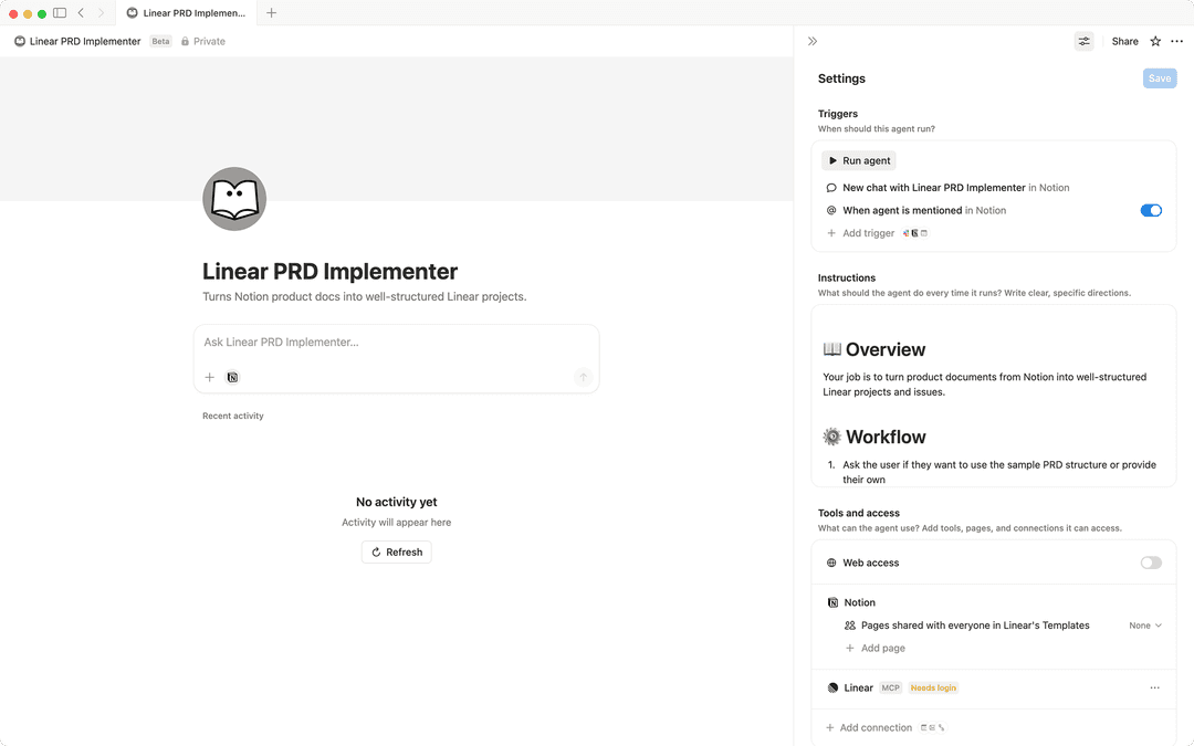 Notion Prd Example Linear PRD Implementer | Notion Agent