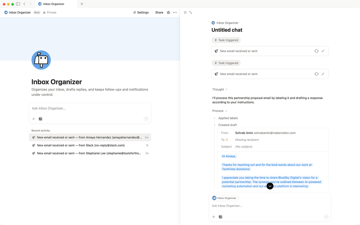 Notion Inbox Inbox organizer | Notion Agent