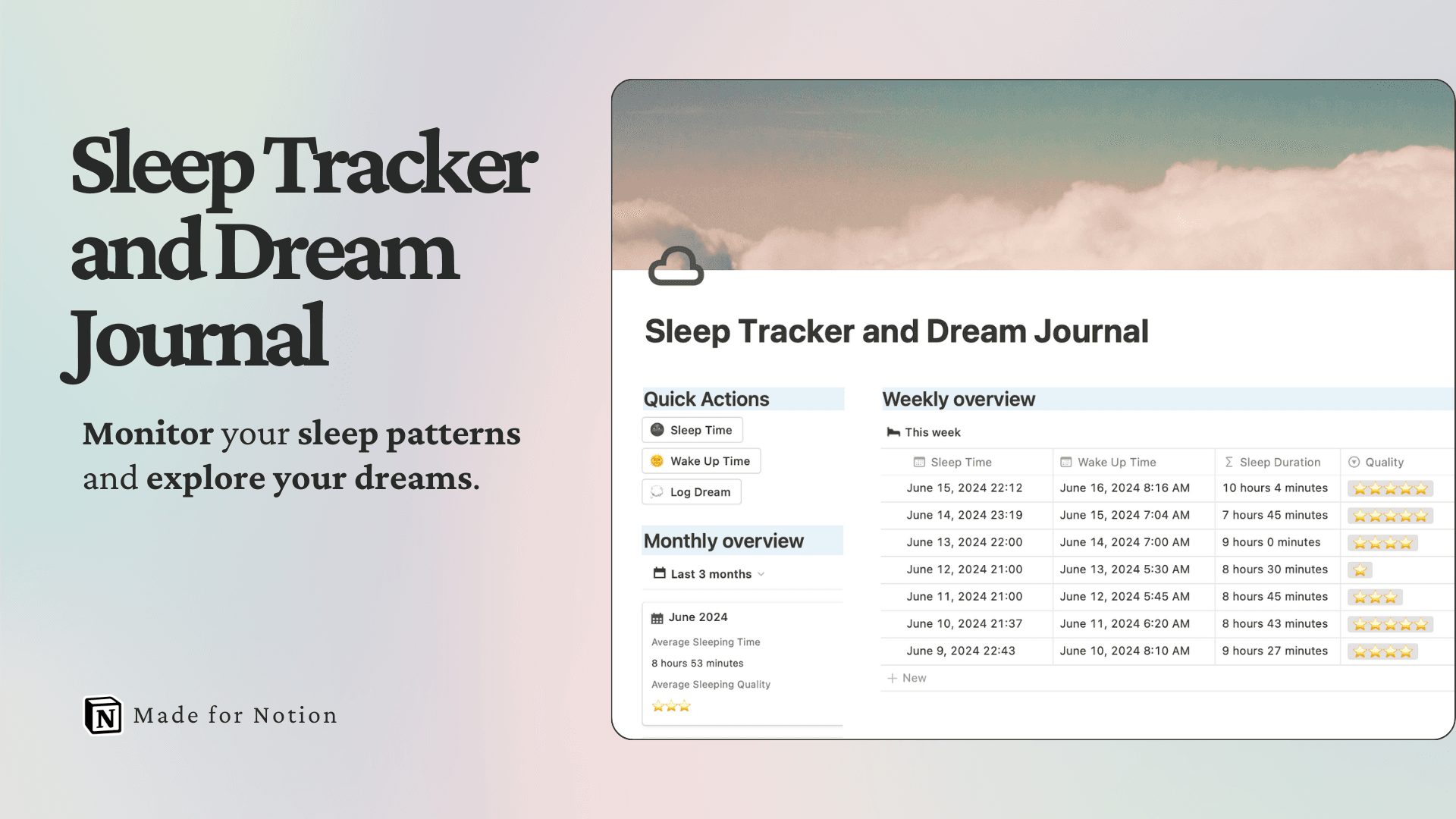 Sleep Tracker and Dream Journal Template by Premium Pixels | Notion ...