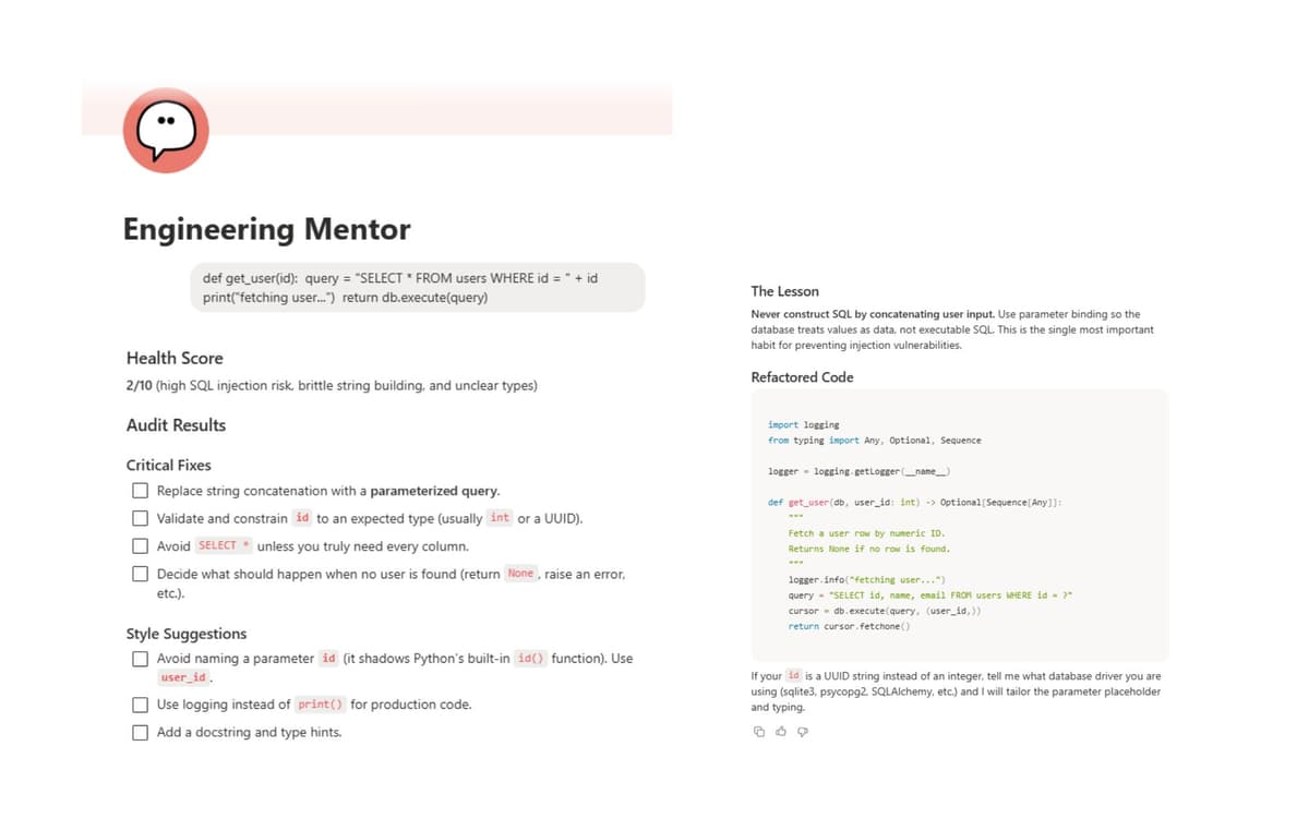 Engineering Mentor | Notion Agent