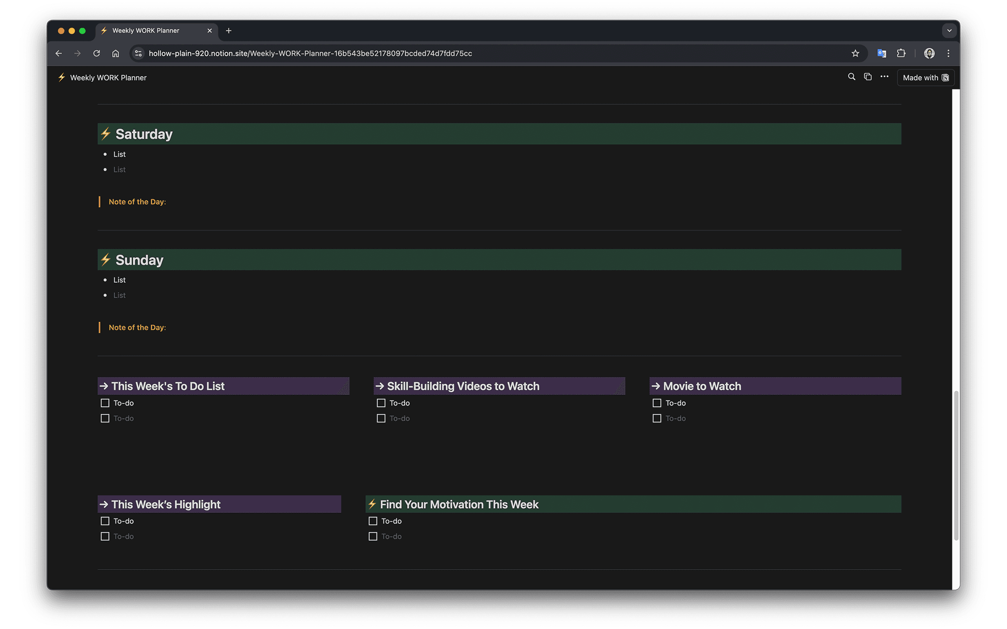 Weekly Planner Template | Notion Marketplace