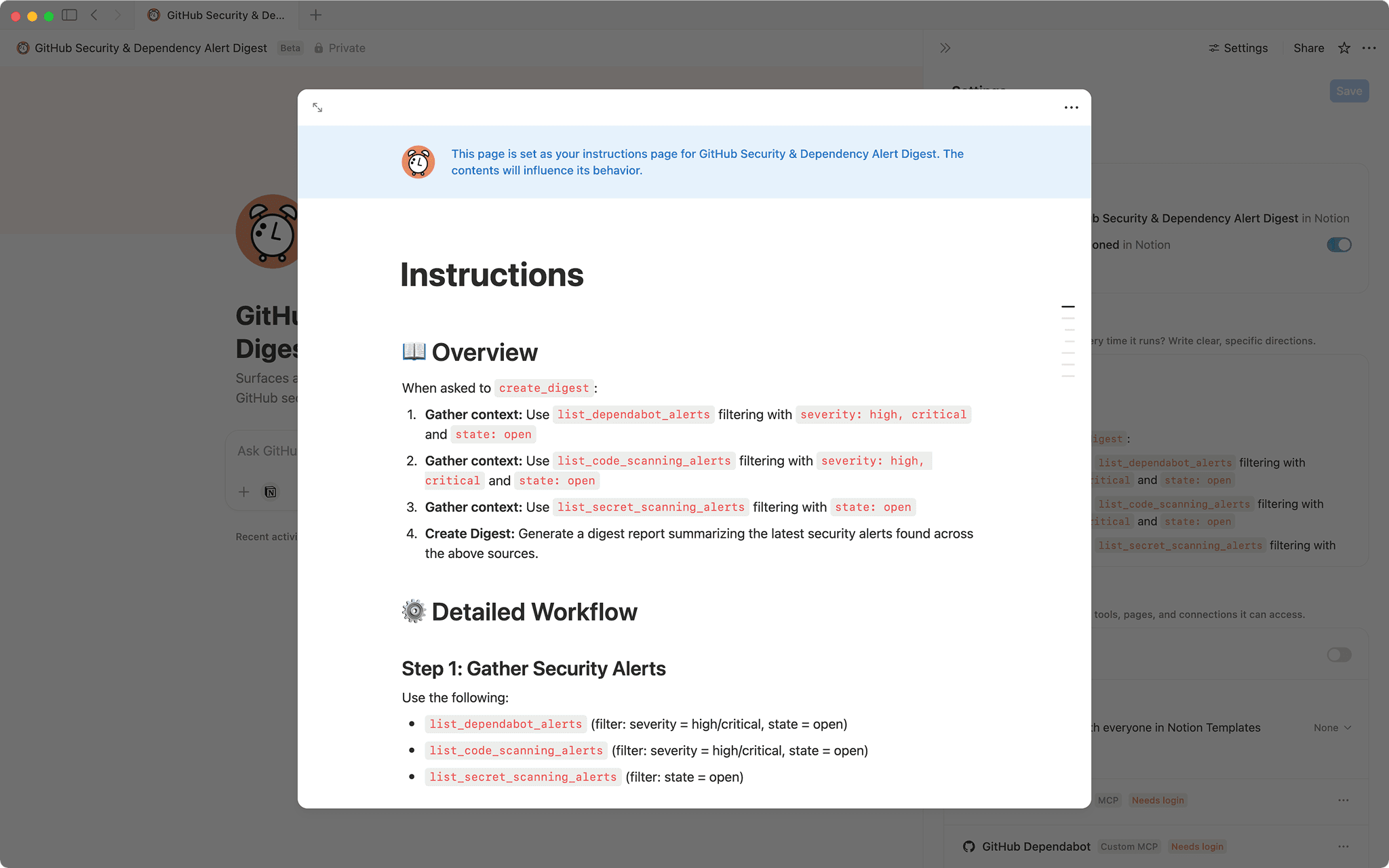 GitHub Security & Dependency Alert Digest | Agente Notion