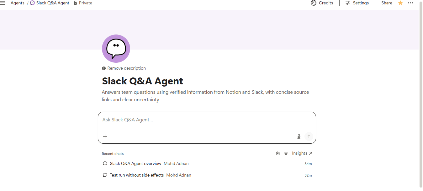 Agent Trigger Icon Slack Q&A Agent | เอเจนต์ Notion