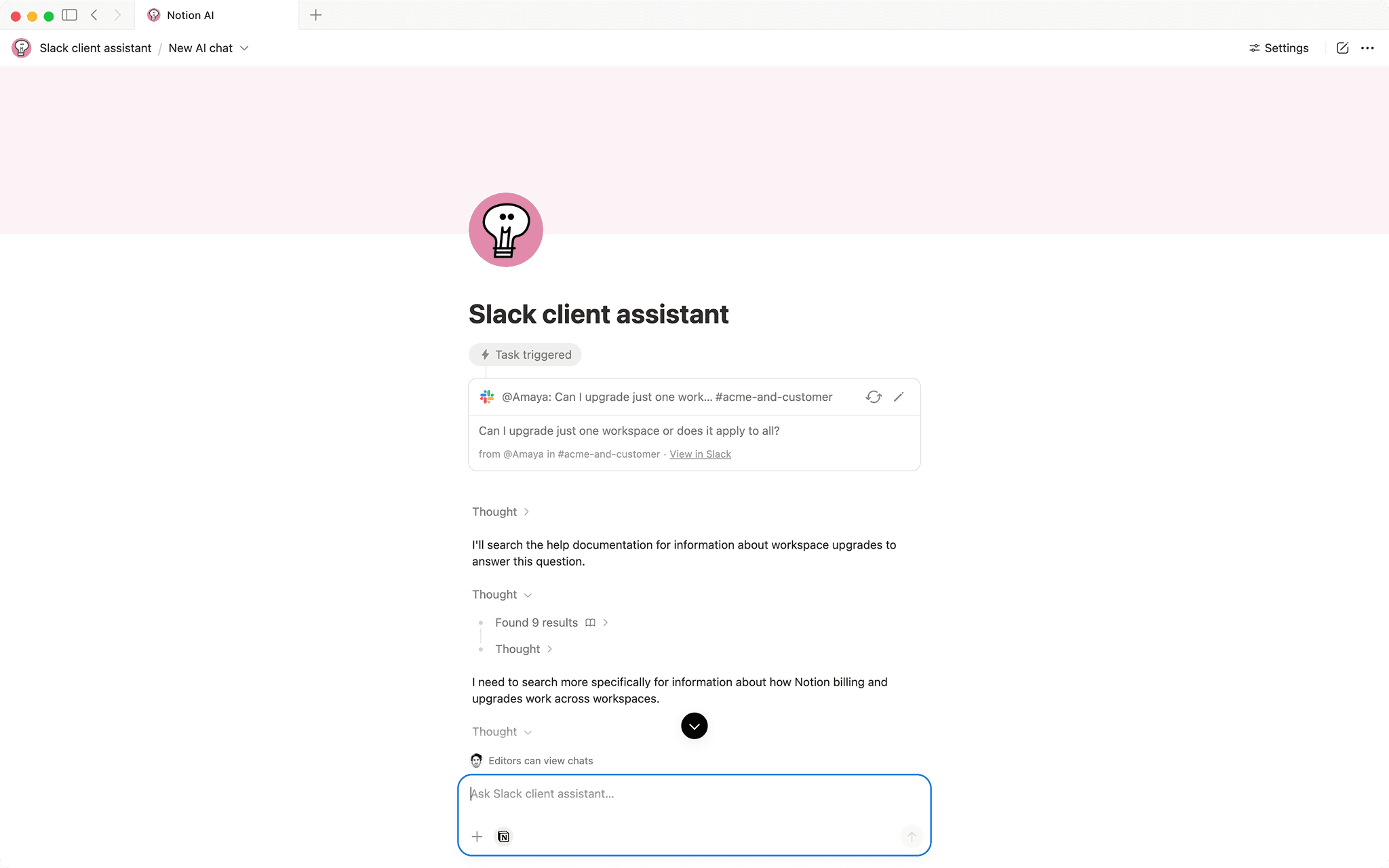 Client Assistant Slack client assistant | Notion Agent