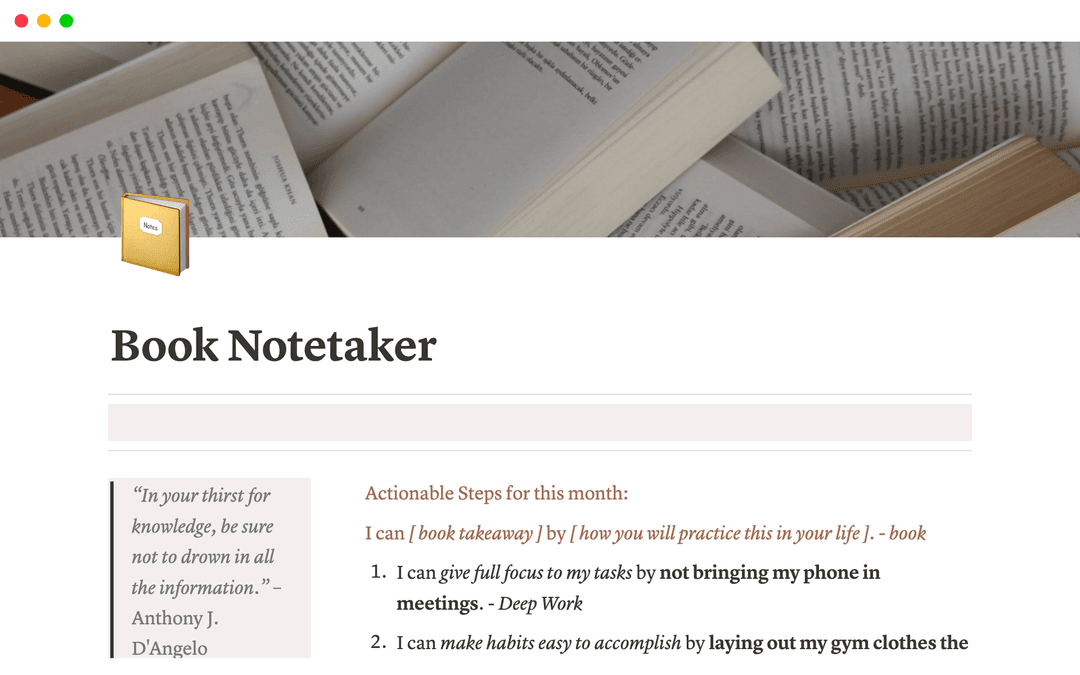 Book Note-taking on Notion | Intuitive and Understandable Template ...