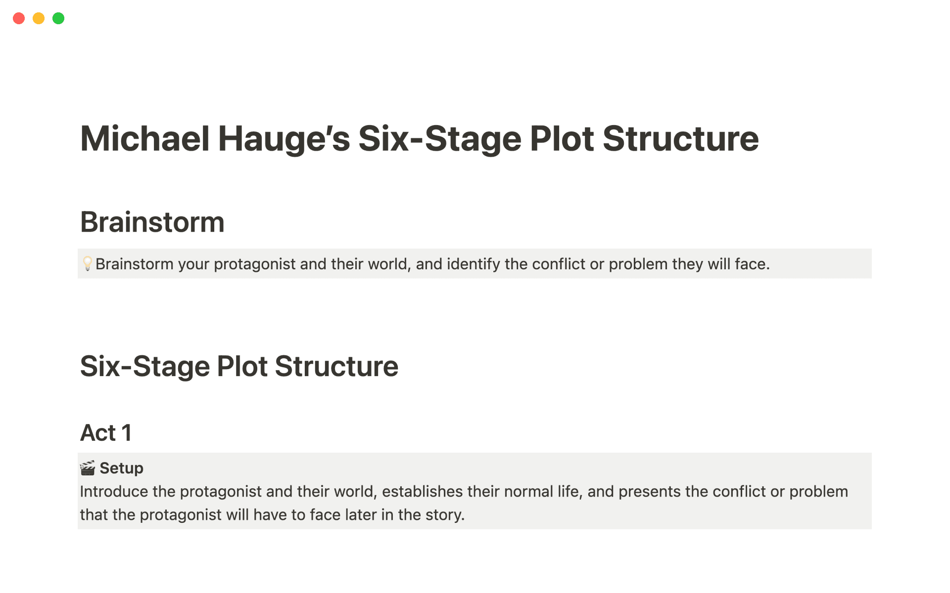Michael Hauge’s Six-Stage Plot Structure Template by Kyle Fang | Notion ...